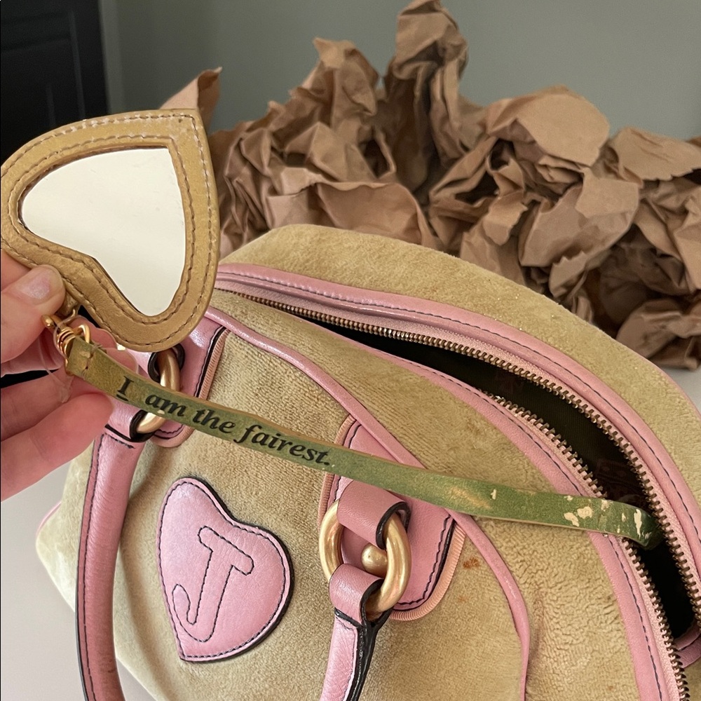 Vintage Juicy Couture Pink & Light Green Satchel with Light Green Pom Poms - Picture 15 of 16